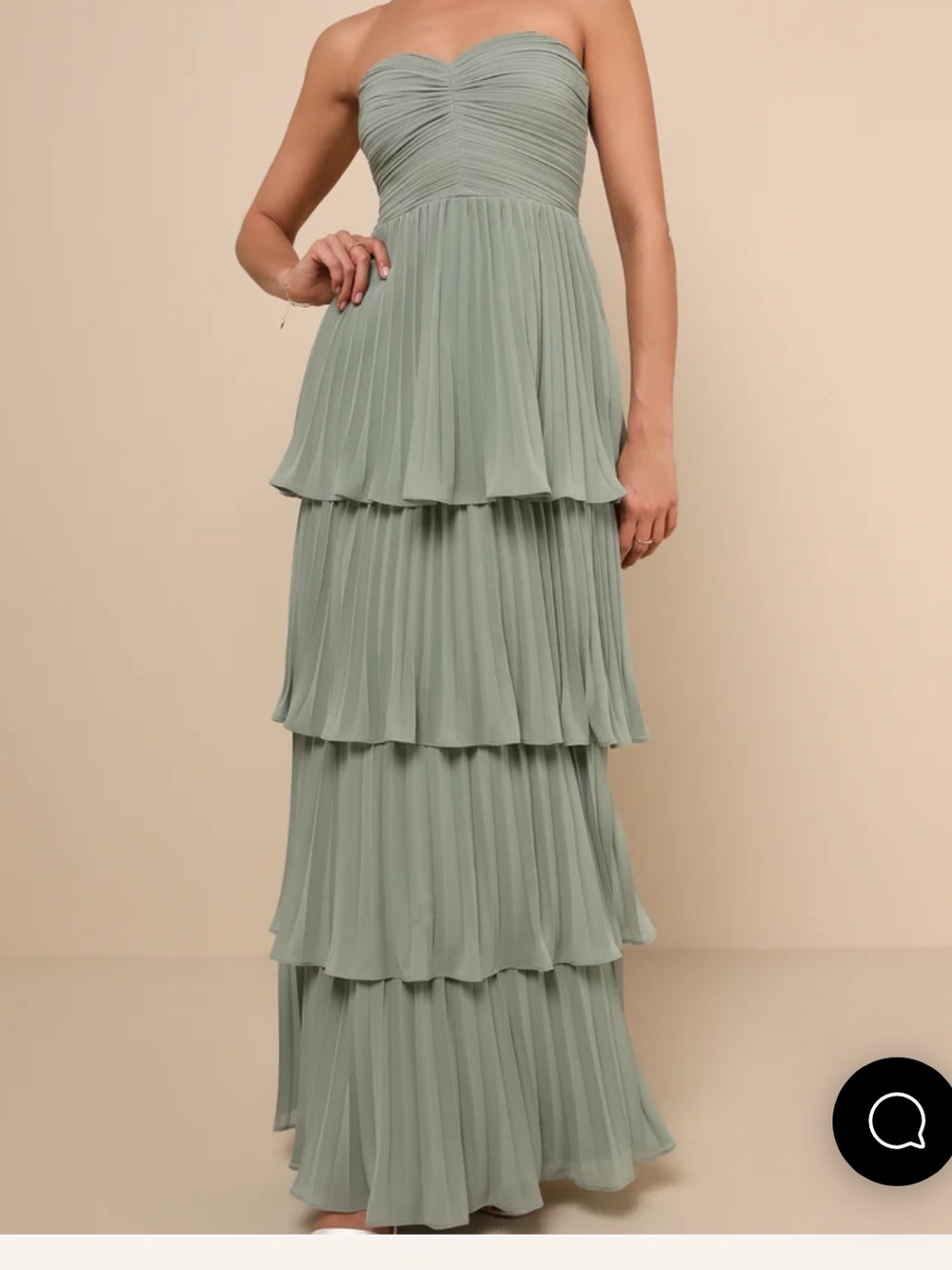 Lulu's Sage Green Strapless Tiered Maxi Dress